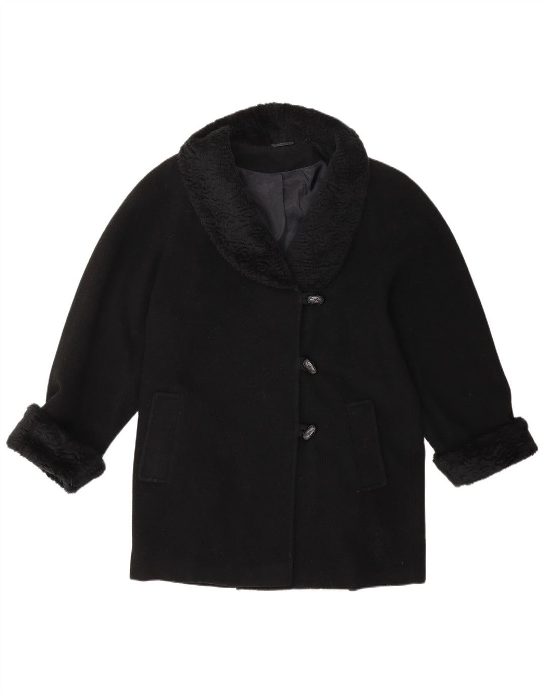 VINTAGE Womens Overcoat UK 16 Large Black Wool Classic