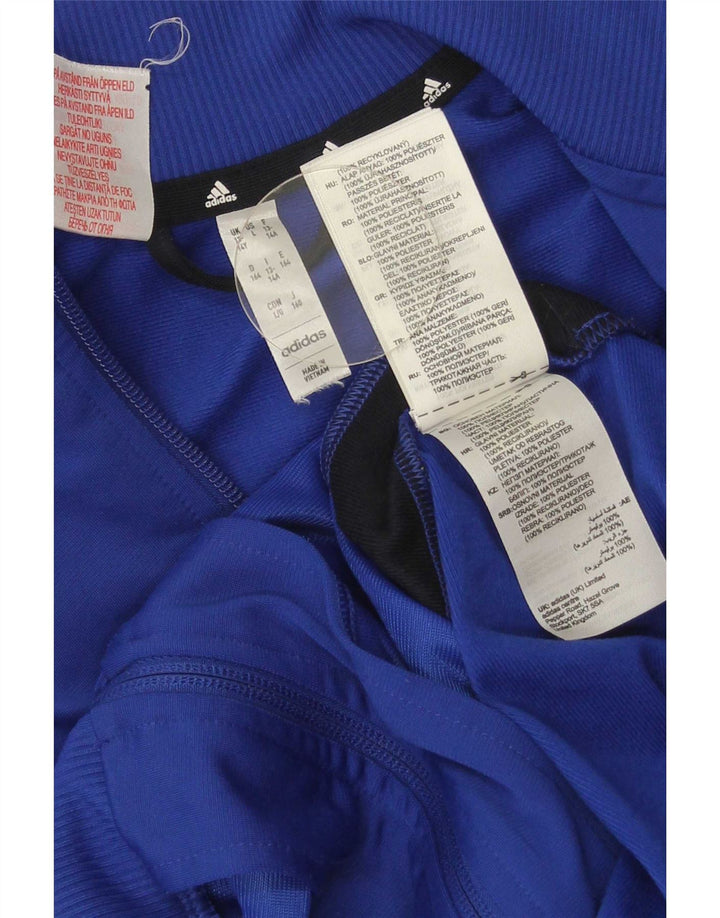 Adidas Boys Tracksuit Top Jacket 13-14 Years Blue Colourblock Polyester