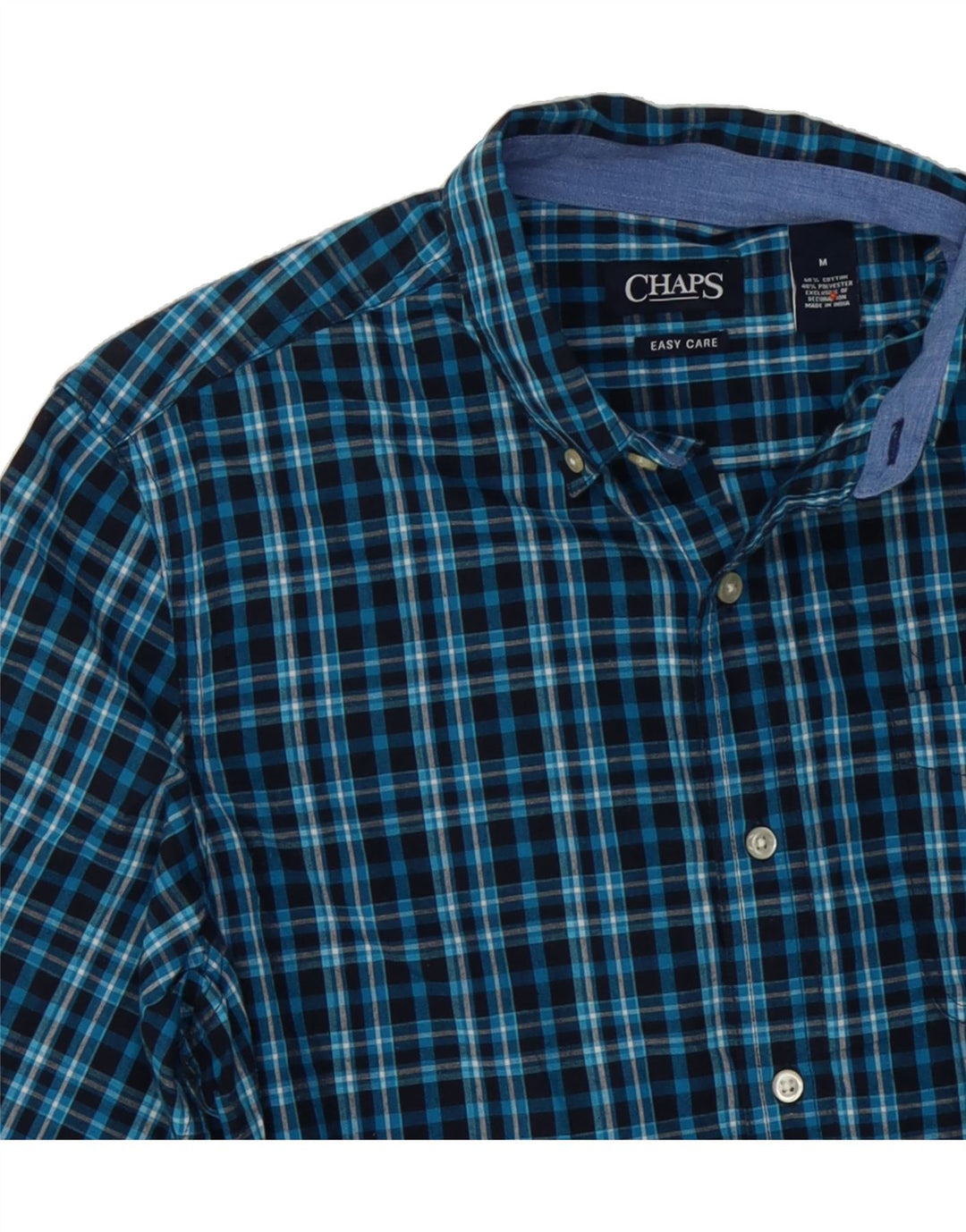 CHAPS Mens Shirt Medium Navy Blue Check Cotton Vintage Chaps and Second-Hand Chaps from Messina Hembry 