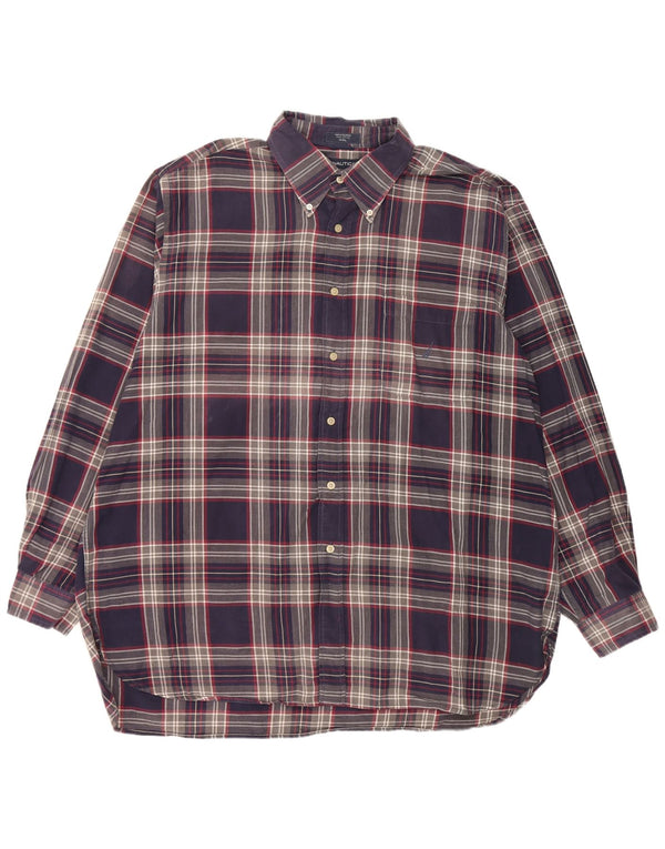 Nautica Mens Flannel Shirt 2XL Navy Blue Check Cotton