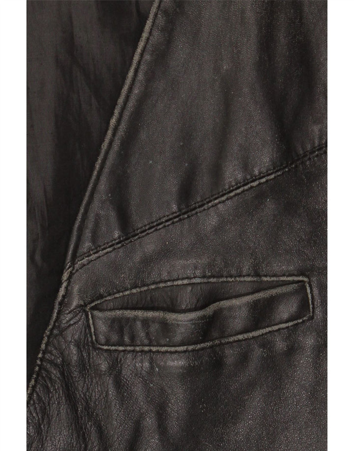 VINTAGE Mens Leather Waistcoat IT 52 Large Black Leather