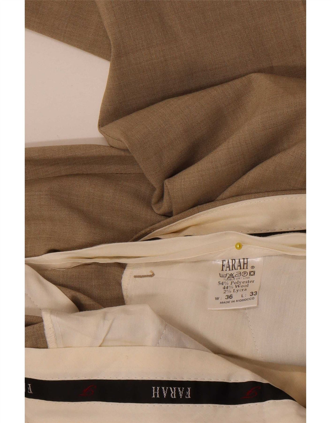 Farah Mens Straight Suit Trousers W36 L29 Beige Polyester