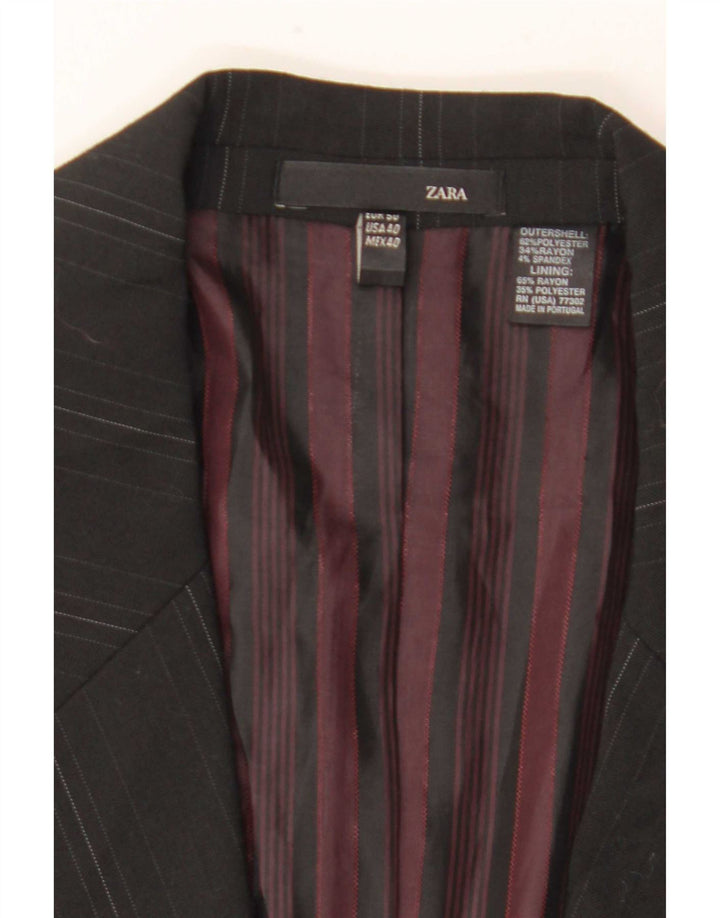 Zara Womens 1 Button Blazer Jacket EU 50 Medium Black Pinstripe Polyester