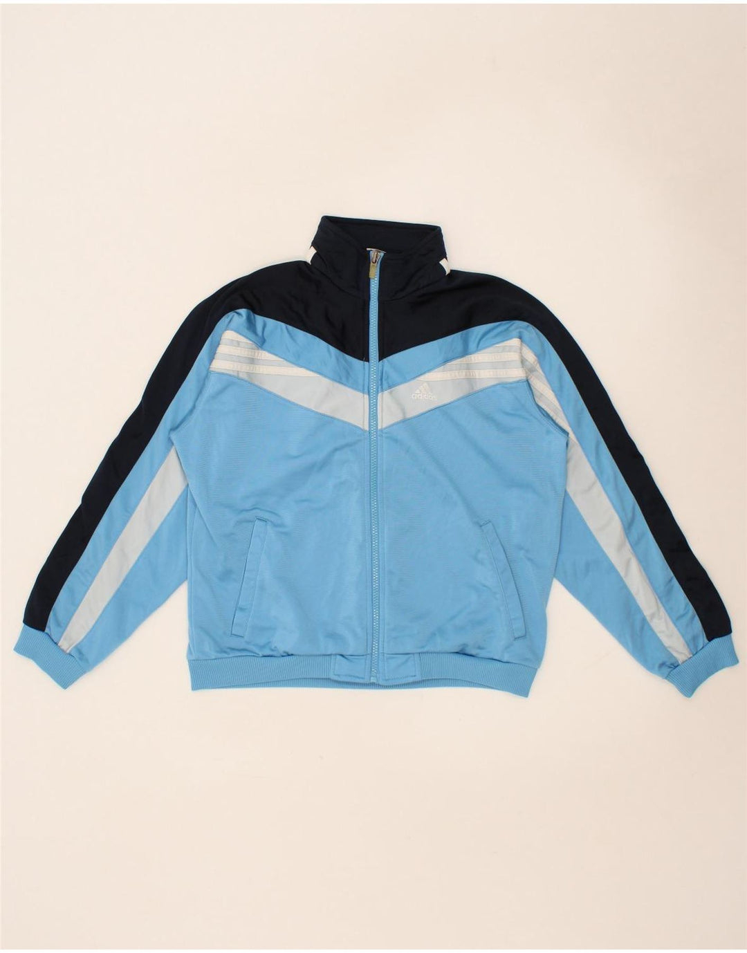 ADIDAS Boys Tracksuit Top Jacket 11-12 Years  Blue Colourblock Vintage Adidas and Second-Hand Adidas from Messina Hembry 