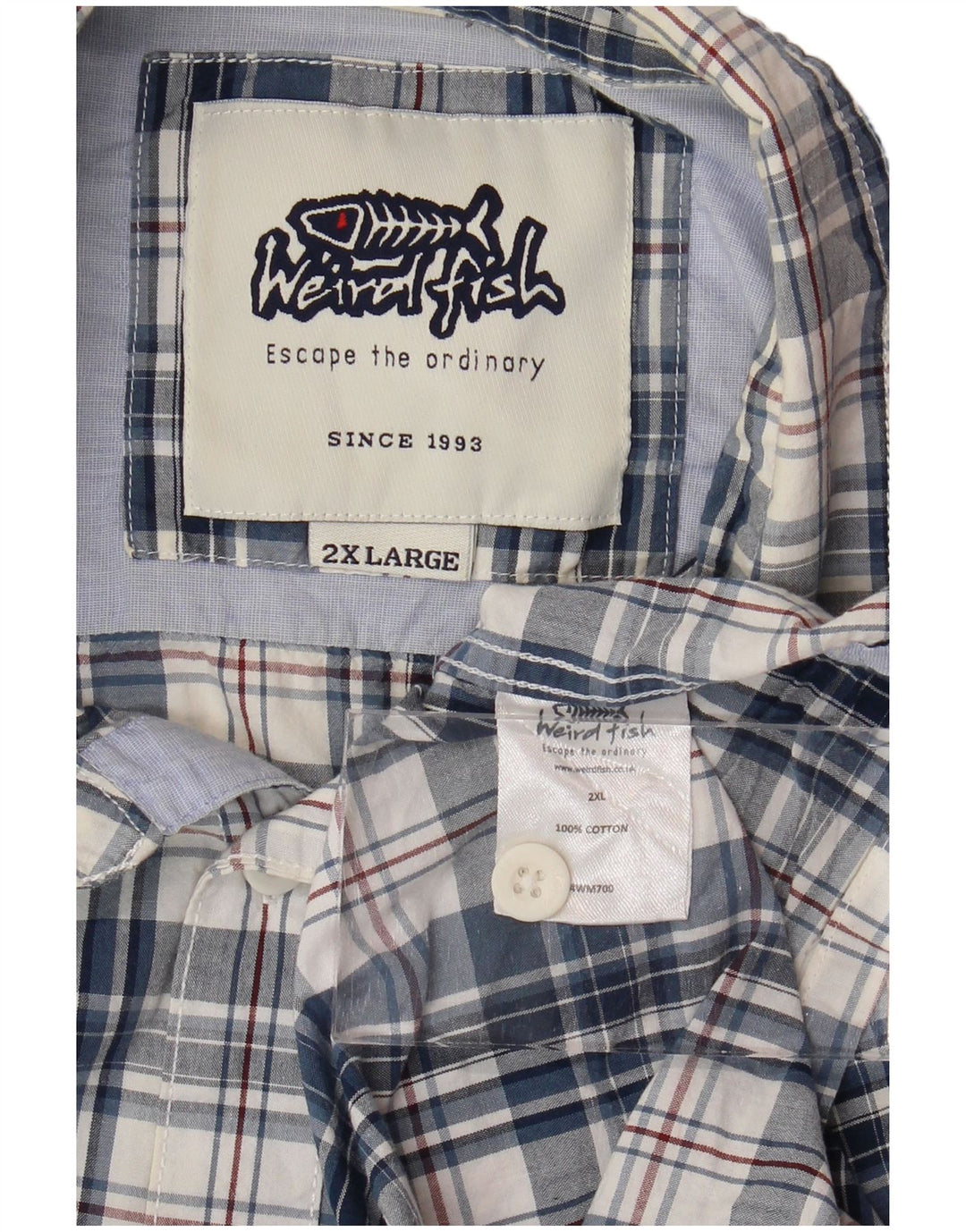 WEIRD FISH Mens Short Sleeve Shirt 2XL Blue Check Cotton