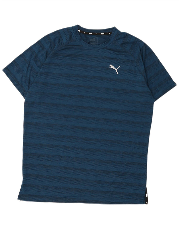 PUMA Mens T-Shirt Top Large Navy Blue Striped