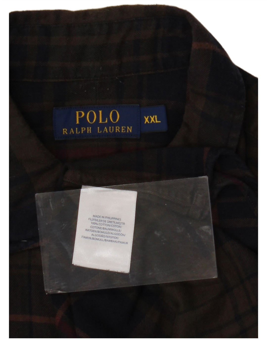 POLO RALPH LAUREN Mens Flannel Shirt 2XL Brown Check Cotton