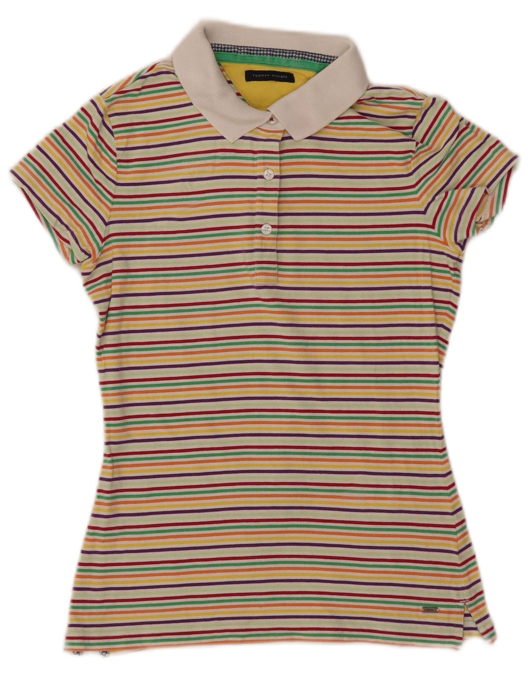 TOMMY HILFIGER Womens Polo Shirt UK 8 Small Multicoloured Striped