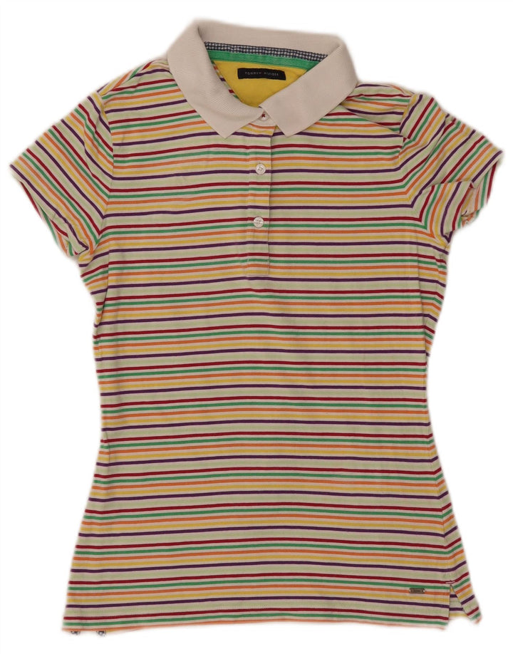 TOMMY HILFIGER Womens Polo Shirt UK 8 Small Multicoloured Striped
