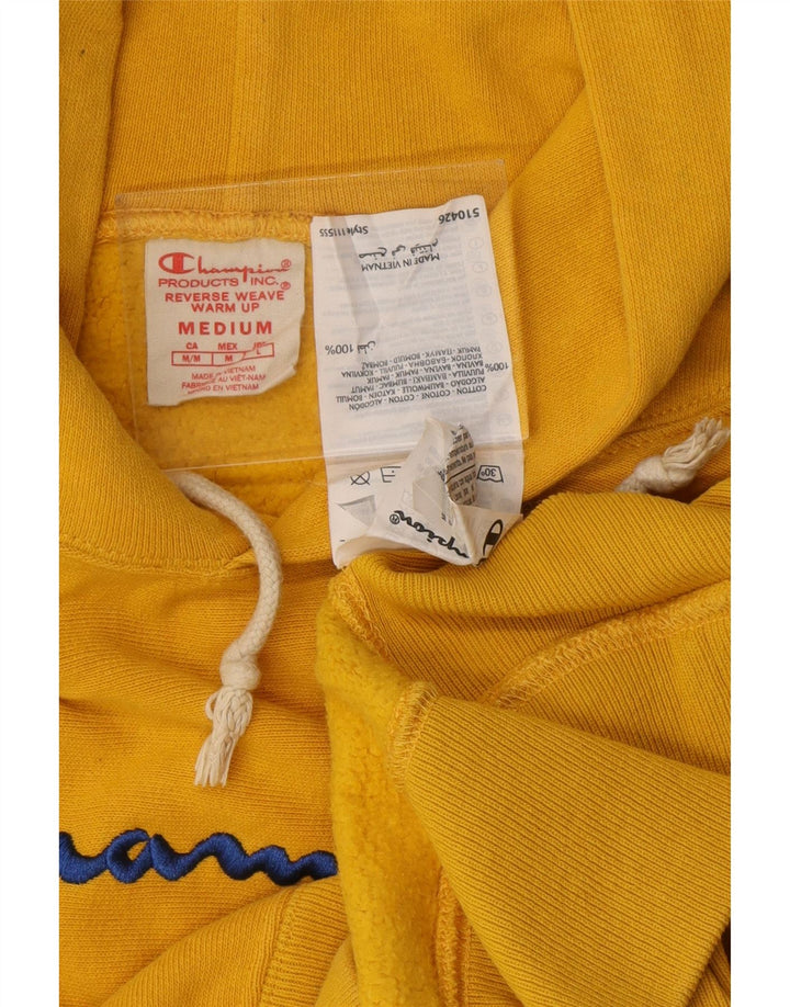 CHAMPION Womens Reverse Weave Graphic Hoodie Jumper UK 14 Medium Yellow