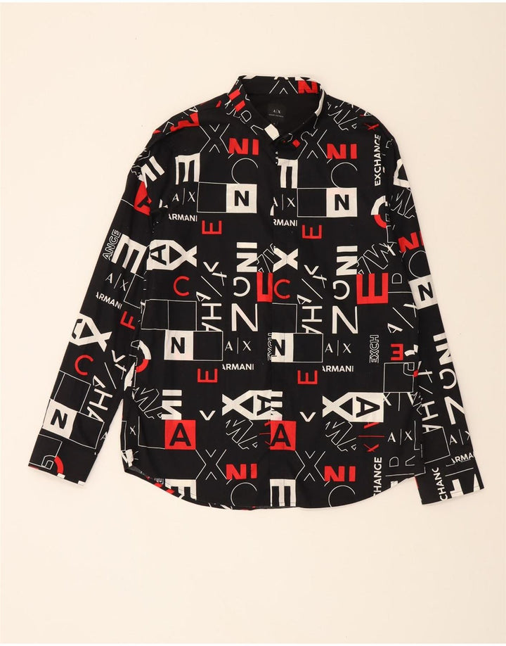ARMANI EXCHANGE Mens Abstract Pattern Graphic Shirt XL Black Cotton
