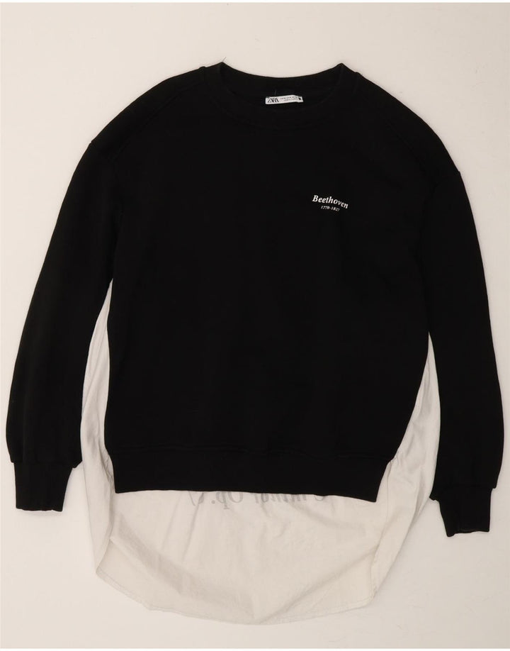 ZARA Womens Oversized Graphic Sweatshirt Jumper UK 14 Medium Black Vintage Zara and Second-Hand Zara from Messina Hembry 
