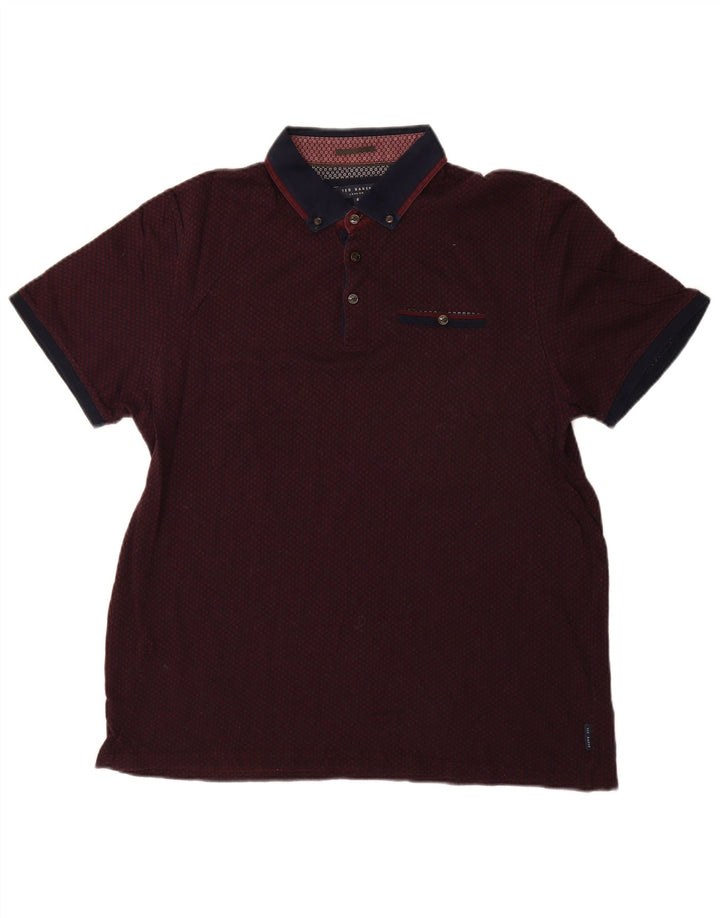 Ted Baker Mens Polo Shirt Size 6 2XL Burgundy Cotton