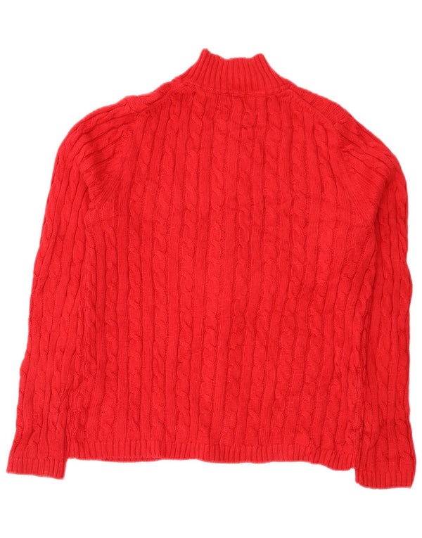 L.L.Bean Womens Full Zip Cardigan Sweater UK 14 Medium Red Cotton