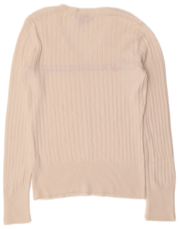 Tommy Hilfiger Womens V-Neck Jumper Sweater UK 10 Small White Striped