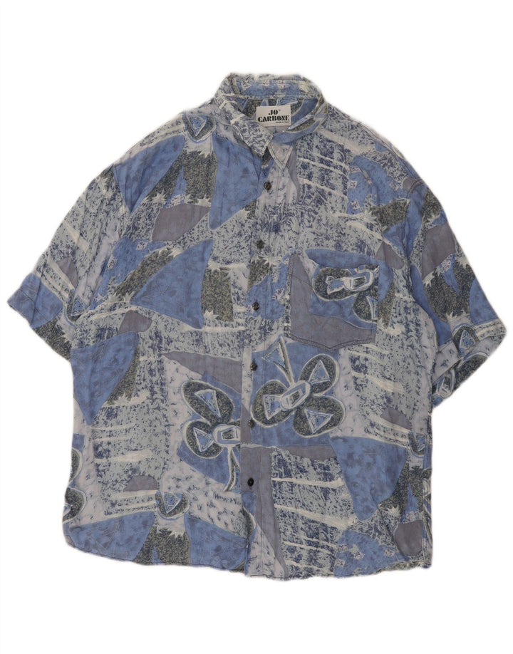 Vintage Mens Abstract Pattern Short Sleeve Shirt Large Blue