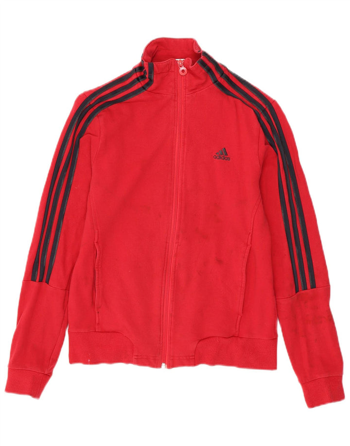 ADIDAS Womens Tracksuit Top Jacket UK 12 Medium Red Cotton