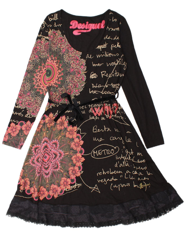 Desigual Womens Graphic Long Sleeve A-Line Dress UK 14 Large Black Paisley