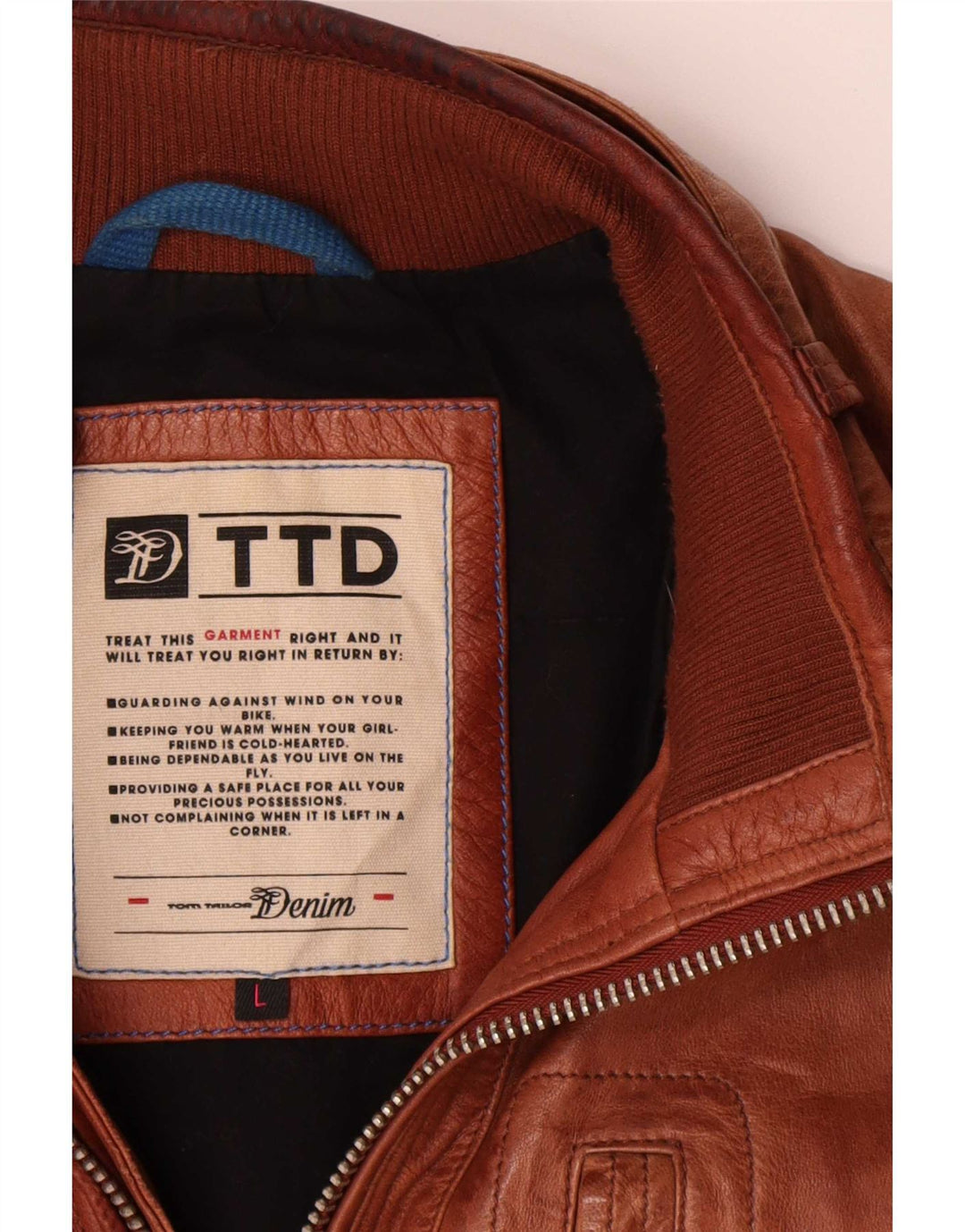 Tom Tailor Mens Leather Jacket UK 40 Large Brown