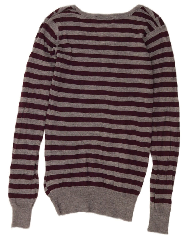 Topshop Womens Boat Neck Jumper Sweater UK 8 Small Grey Striped Merino Wool