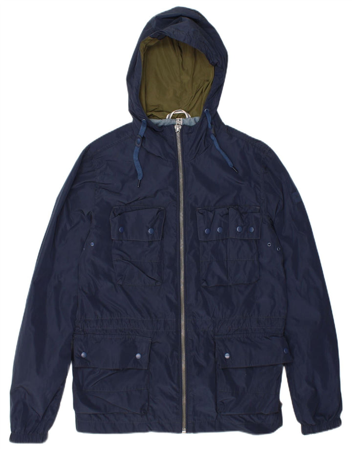 Wrangler Mens Hooded Utility Jacket UK 36 Small Navy Blue Polyester