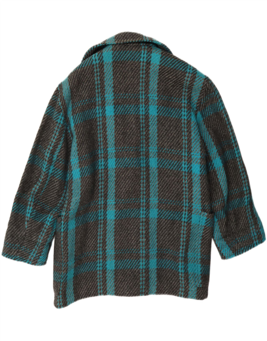 Vintage Womens Double Breasted Coat UK 12 Medium Turquoise Plaid Wool