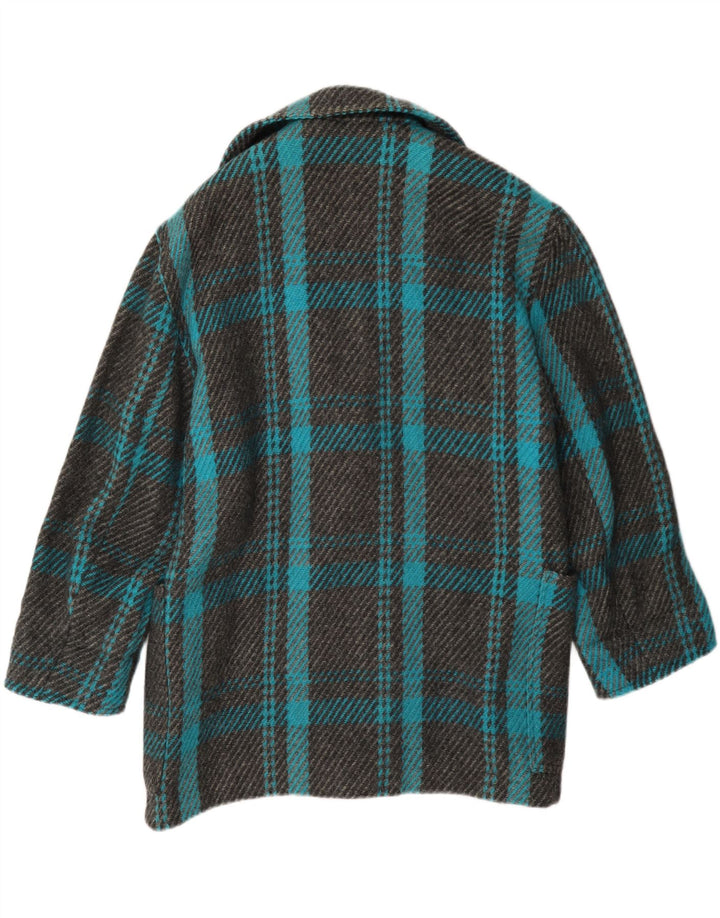 Vintage Womens Double Breasted Coat UK 12 Medium Turquoise Plaid Wool