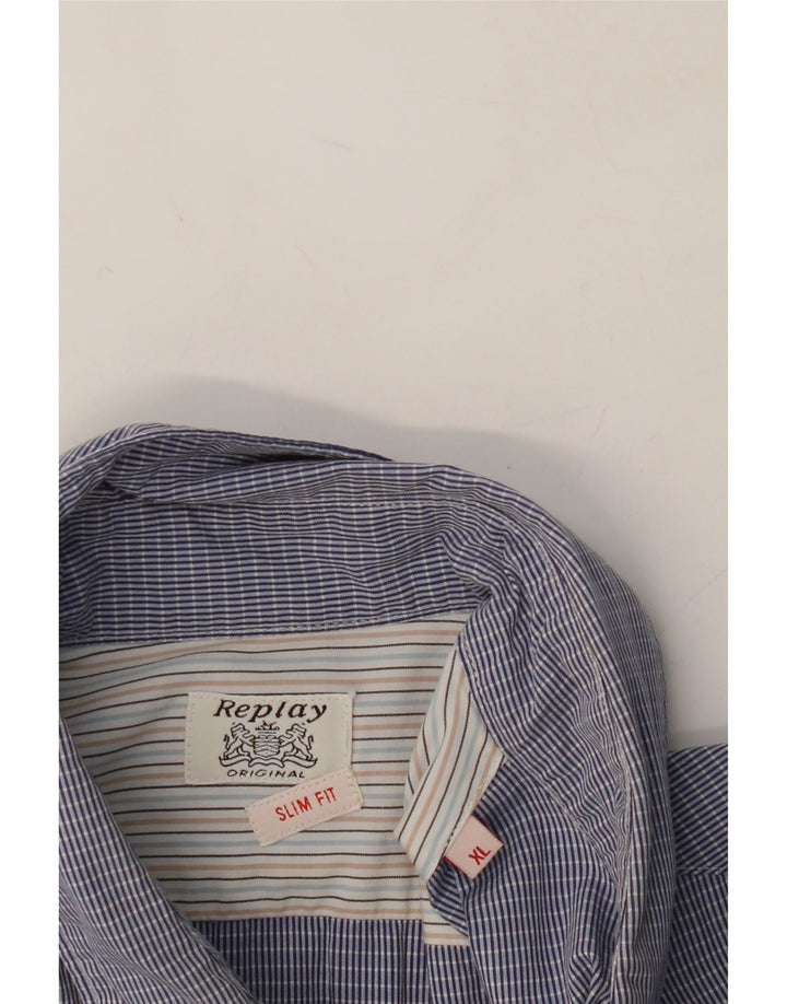 REPLAY Mens Slim Fit Shirt XL Navy Blue Check Vintage Replay and Second-Hand Replay from Messina Hembry 