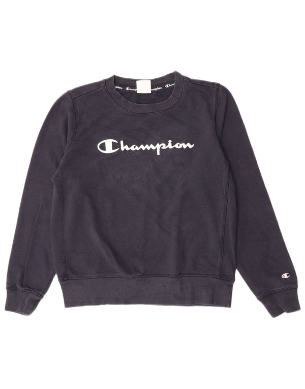 Champion Womens Graphic Sweatshirt Jumper UK 14 Medium Navy Blue Cotton