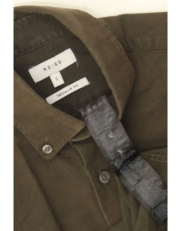 Reiss Mens Regular Fit Shirt Small Khaki Cotton