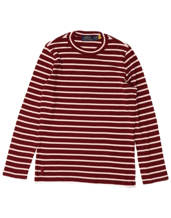 Polo Ralph Lauren Womens Top Long Sleeve UK 10 Small Burgundy Striped