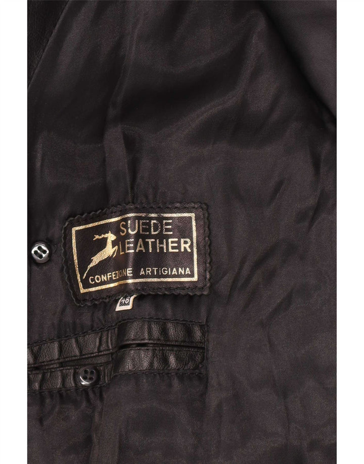 Vintage Mens Leather Pea Coat IT 48 Medium Black Classic