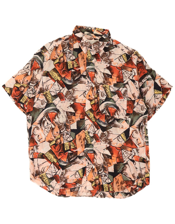 Vintage Mens Abstract Pattern Short Sleeve Shirt Large Multicoloured