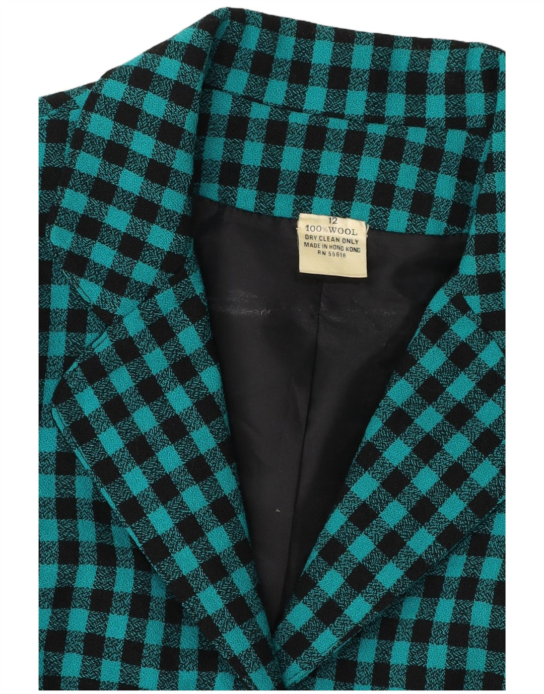 VINTAGE Womens 7 button Blazer Jacket UK 12 Medium  Green Gingham Wool