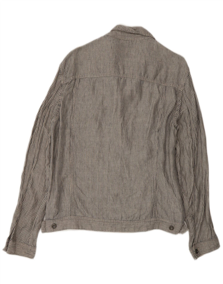 Zara Mens Bomber Jacket UK 40 Large Grey Pinstripe Linen