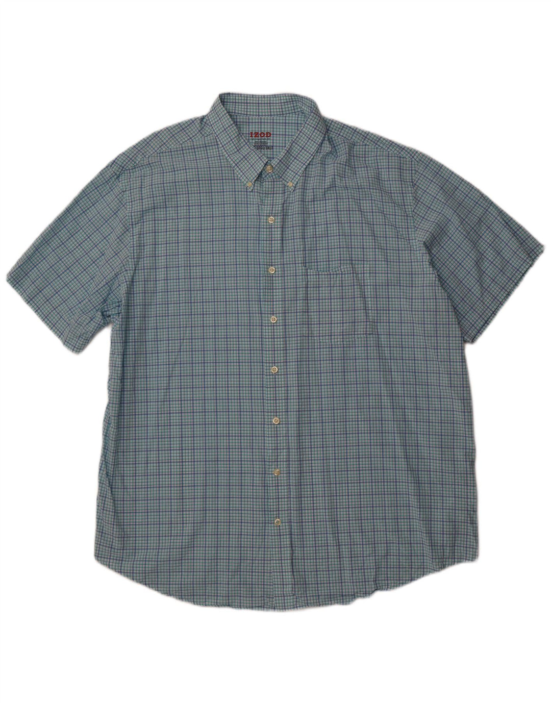Izod Mens Tall Short Sleeve Shirt 3XL Blue Check Cotton
