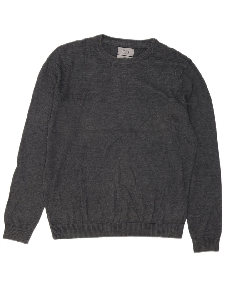 Marks & Spencer Mens Crew Neck Jumper Sweater Medium Grey Cotton
