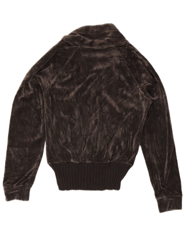 ADIDAS Womens Velvet Tracksuit Top Jacket UK 12 Medium Grey Cotton