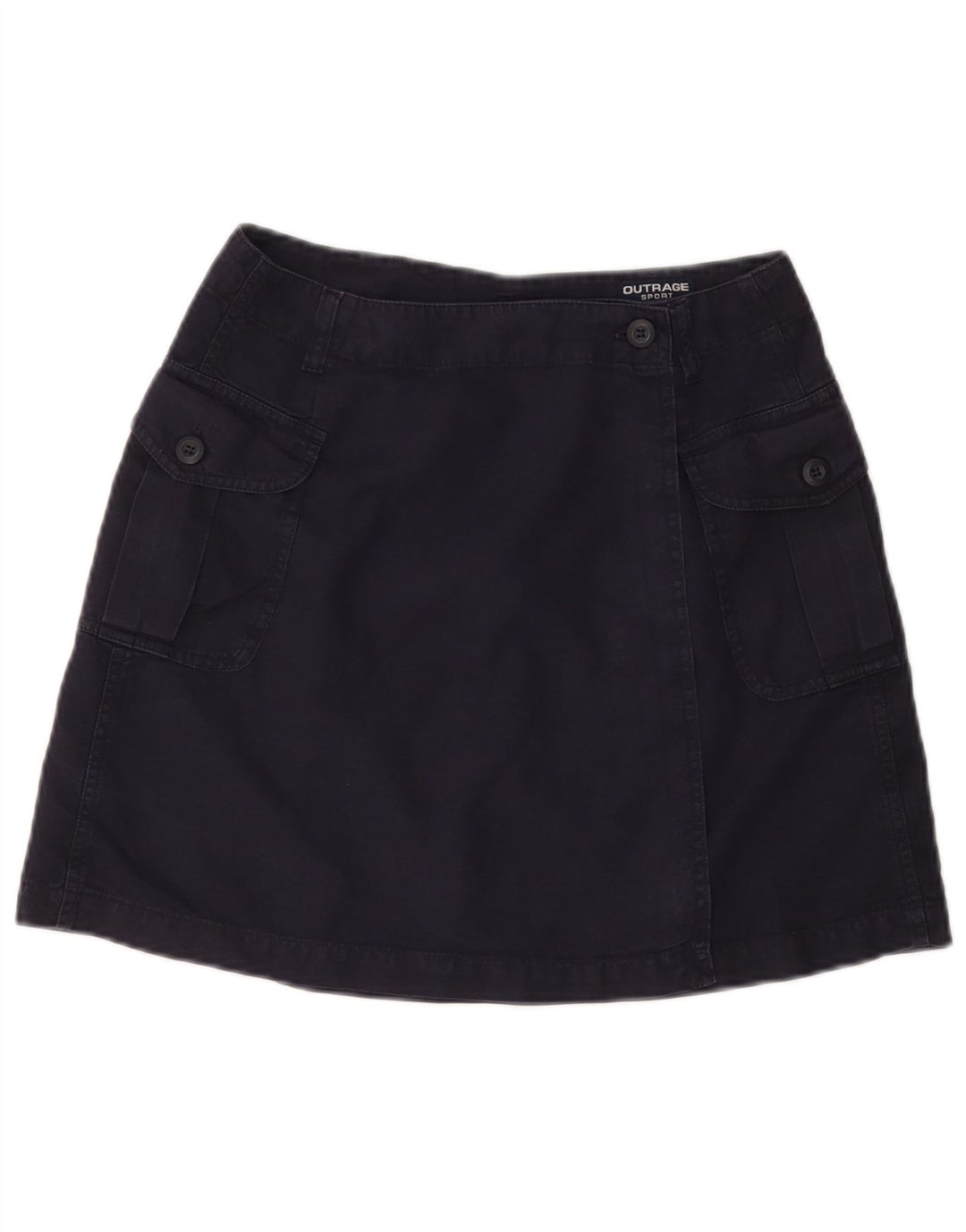 VINTAGE Womens Mini Wrap Skirt IT 44 Medium W28 Navy Blue Cotton