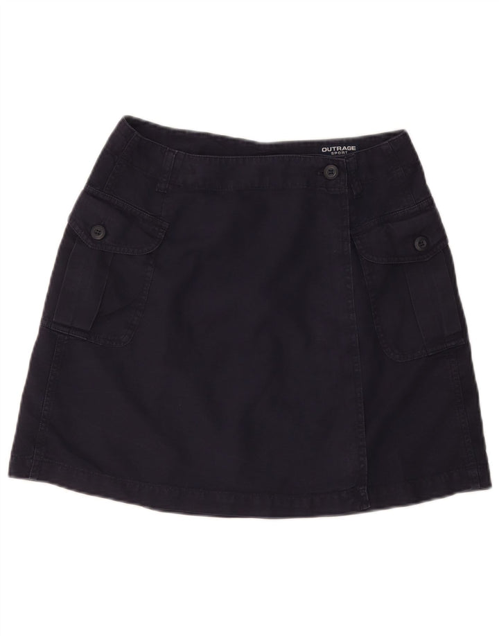 VINTAGE Womens Mini Wrap Skirt IT 44 Medium W28 Navy Blue Cotton