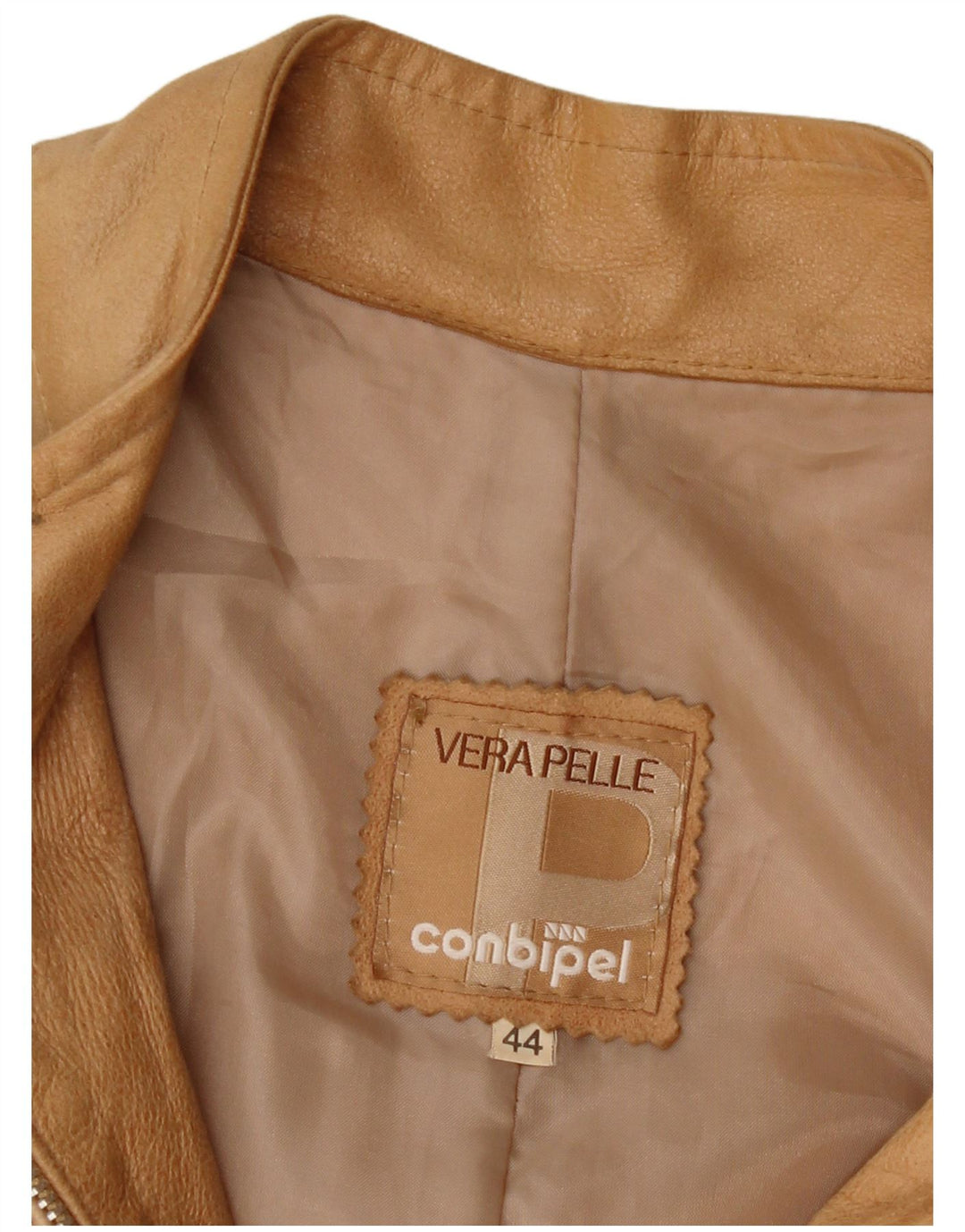 Conbipel Womens Leather Jacket IT 44 Medium Beige Leather