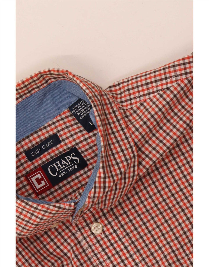 Chaps Mens Easy Care Shirt Large Red Gingham Cotton