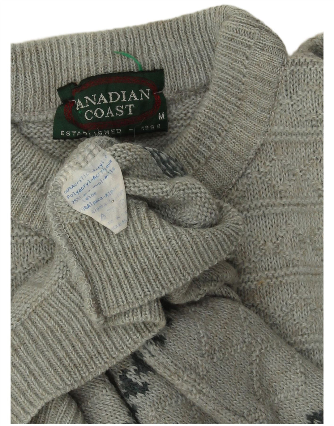 CANADIAN Mens Crew Neck Jumper Sweater Medium Grey Striped Acrylic