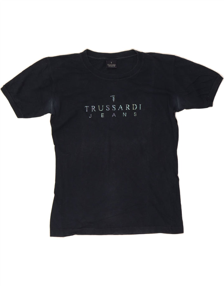 TRUSSARDI Mens Graphic T-Shirt Top Medium Navy Blue Cotton Vintage Trussardi and Second-Hand Trussardi from Messina Hembry 