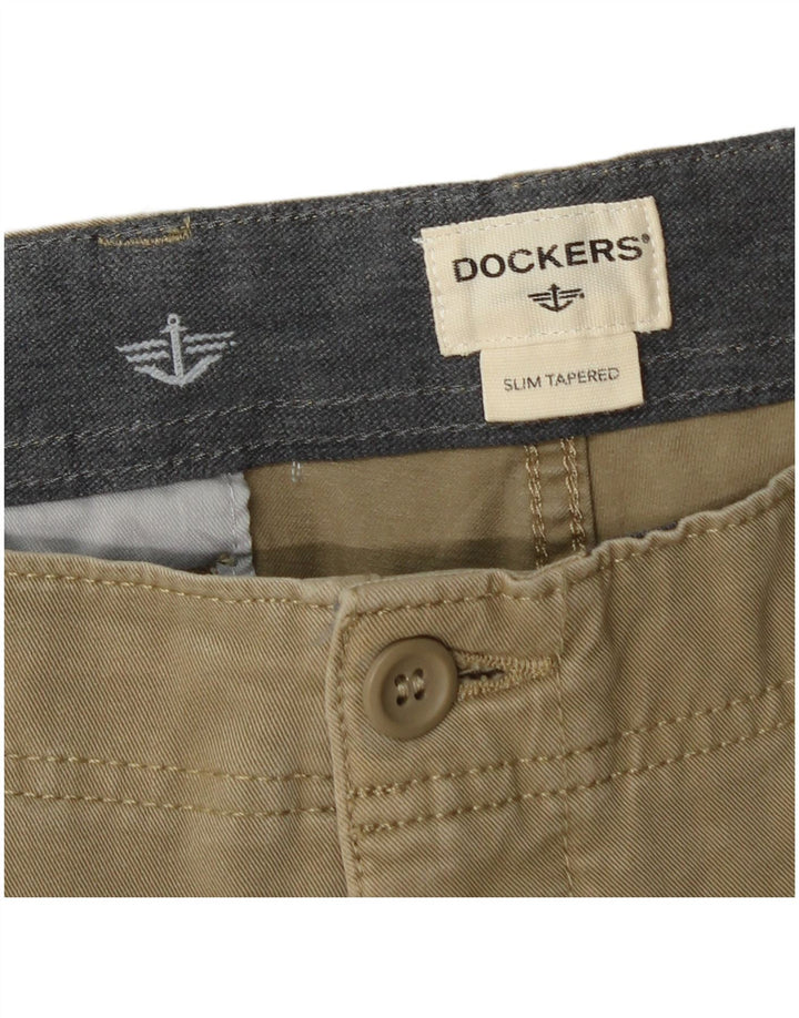 DOCKERS Mens Slim Tapered Chino Trousers W34 L32 Khaki Cotton