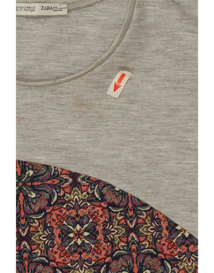 Zara Womens Crop Vest Top UK 10 Small Grey Floral Polyester
