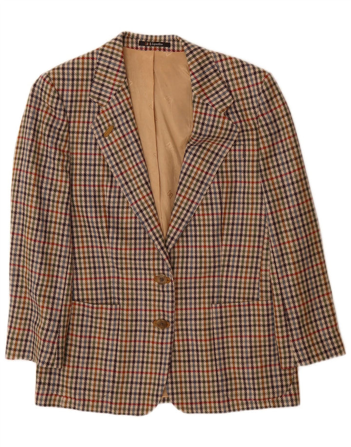DAKS Womens Loose Fit 2 Button Blazer Jacket UK 10 Small Beige Houndstooth