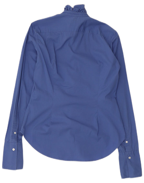 Ralph Lauren Womens Slim Fit Shirt Blouse US 10 Large Blue Cotton