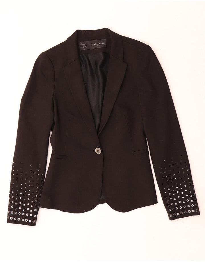 ZARA Womens 1 Button Blazer Jacket UK 10 Small Black Polyester