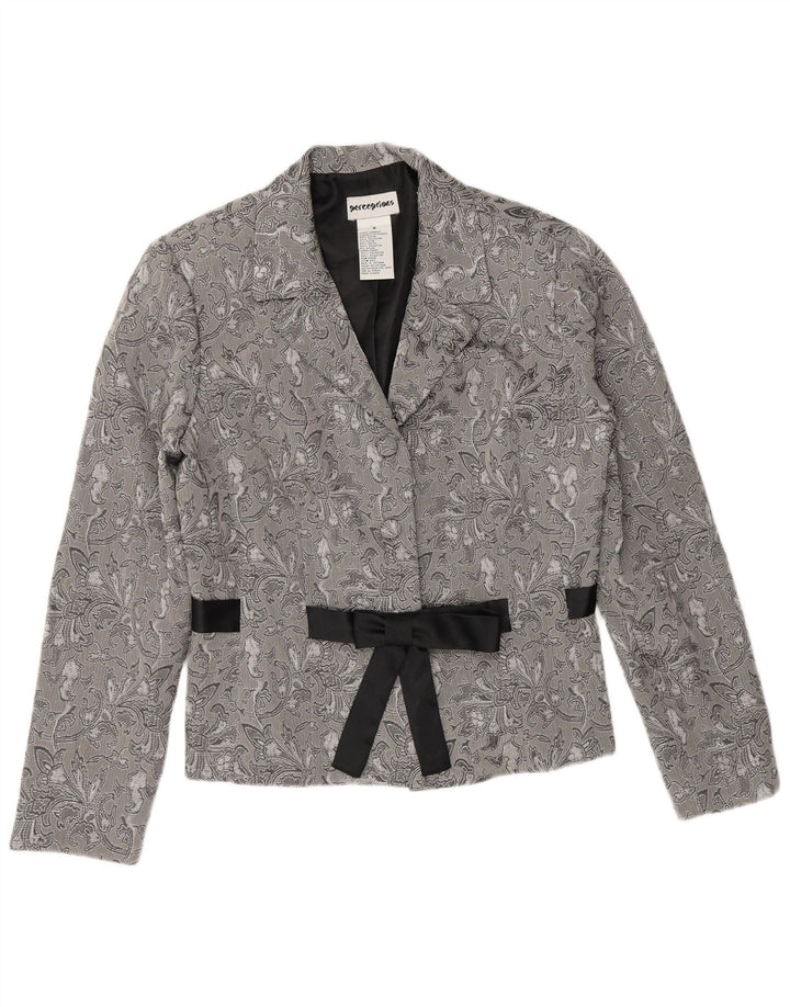 Perceptions Womens 2 Button Blazer Jacket UK 8 Small Grey Floral Rayon